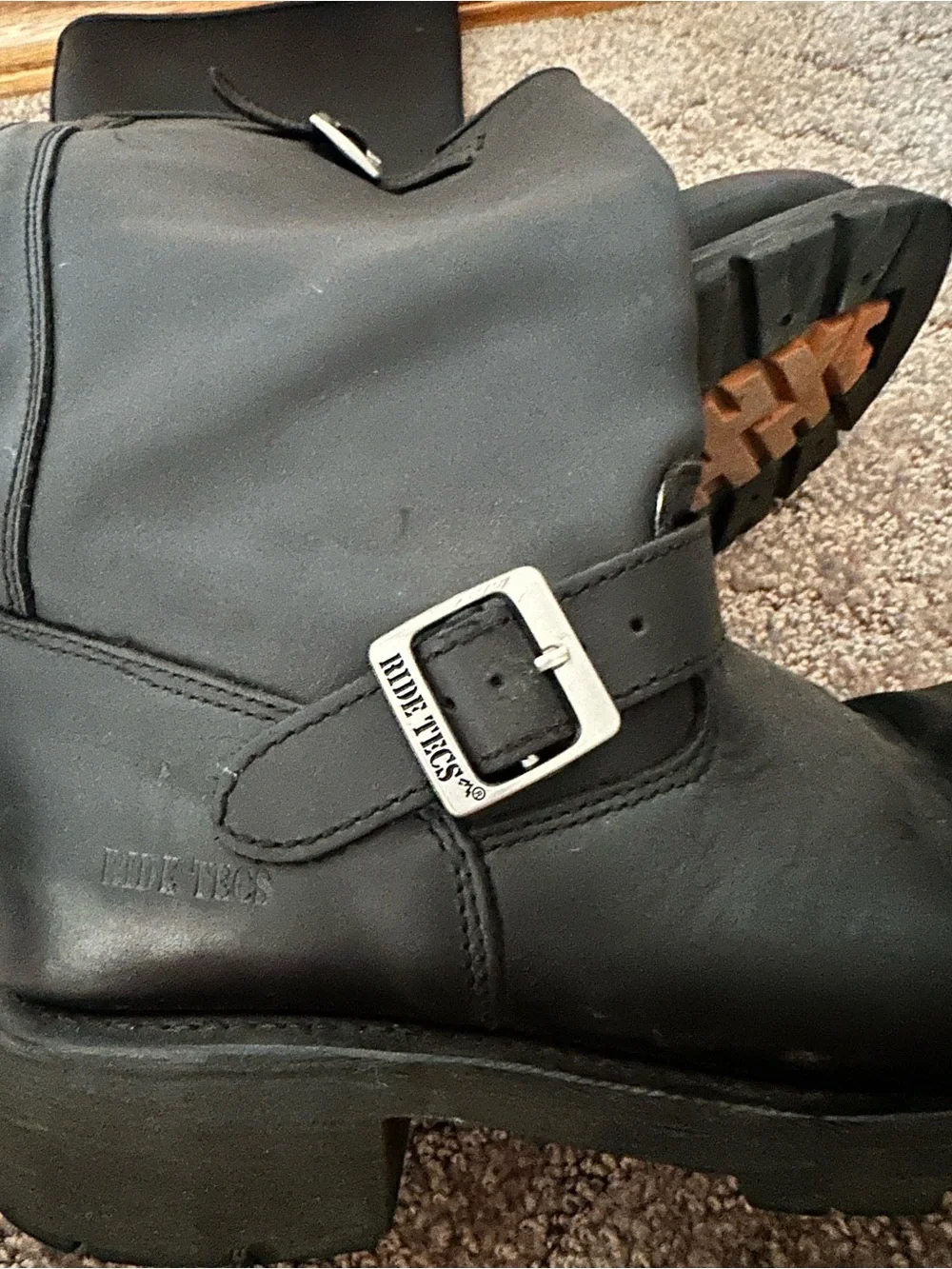 Ride Techs Black Leather Engineer Motorcycle Riding Boots